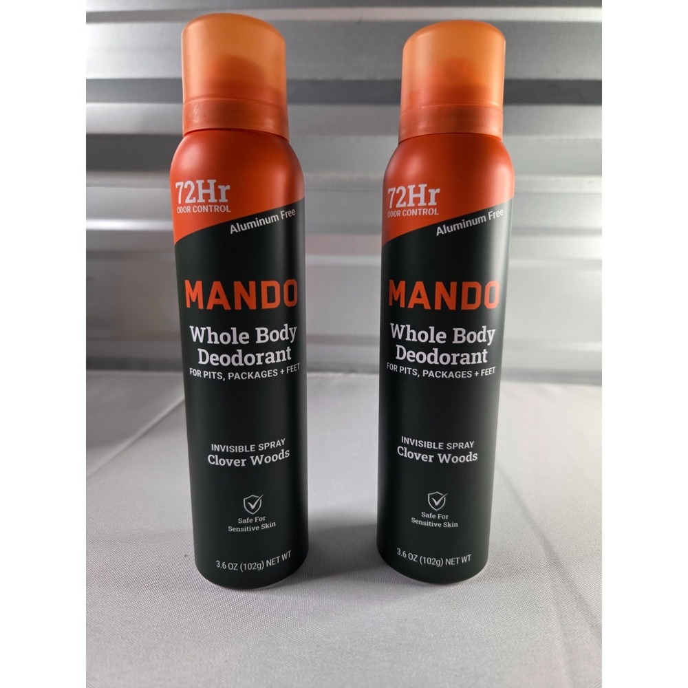 Mando Whole Body Deodorant Spray 3.6oz 72HR Odor Control Clover Woods 2 Pack